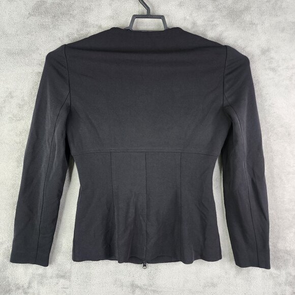 Womens Black Cache Fitted Jacket Full Zip Round Neck Long Sleeve Size 4 - Picture 8 of 11